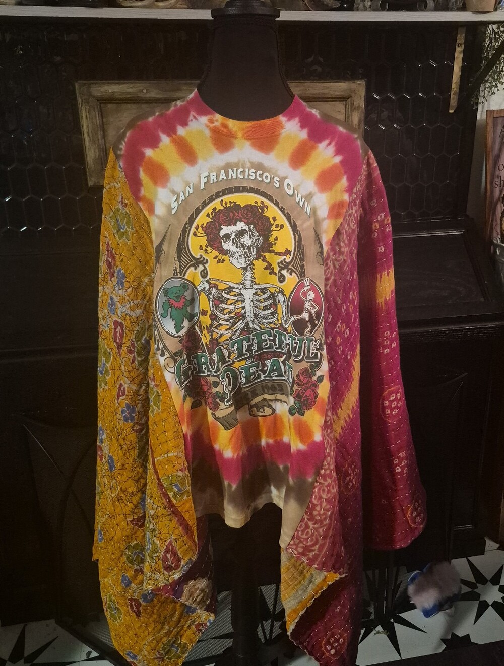 Upcycled Handmade Poncho Shawl Grateful Dead Bertha Tie Dye
